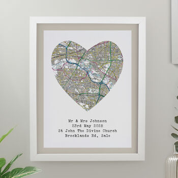 Heart Map Wedding Framed Print, 2 of 2