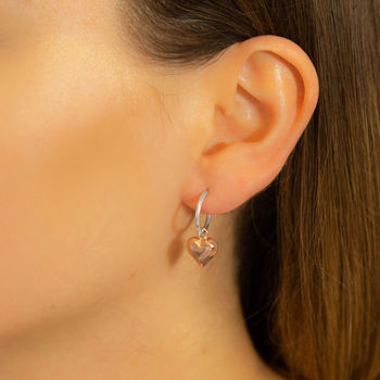 Sterling Silver And Rose Gold Heart Hoop Stud Earrings, 3 of 3