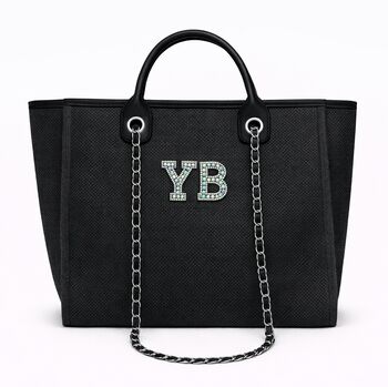 Personalised Black Large Chain Initial Tote Beach Bag, 6 of 9