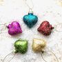 Set Of Five Glass Heart Baubles, thumbnail 3 of 4
