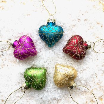 Set Of Five Glass Heart Baubles, 3 of 4