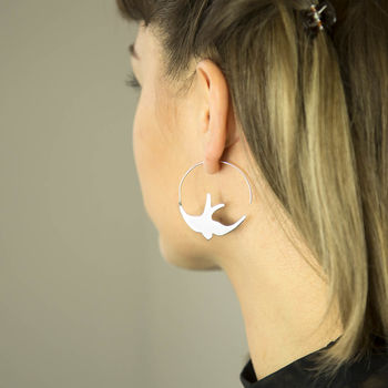 Sterling Silver Swallow Hoop Earrings, 4 of 5