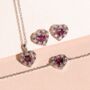 Red Heart Rhodolite Garnet Stud Earrings In Silver And Gold, thumbnail 10 of 10