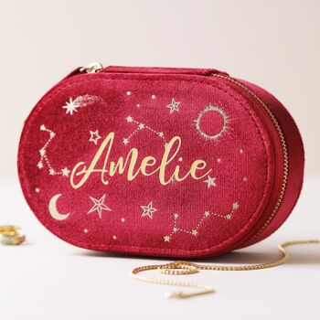 Personalised Starry Night Oval Jewellery Case In Red, 3 of 5