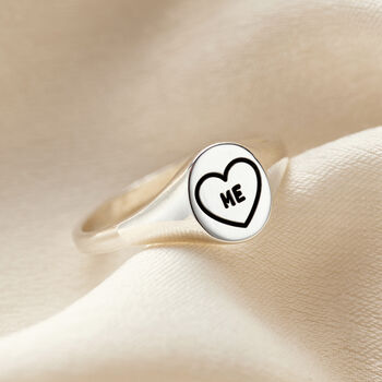 Personalised Love Me Oval Heart Signet Ring, 2 of 5