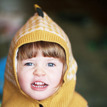 Toddler's Dinosaur Pullover Knitted Snood And Hat In One, 3 of 9