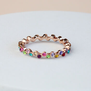 Colourful Crystal Wavy Band Rose Gold Ring, 3 of 3