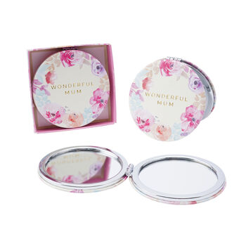 Floral Pink Wonderful Mum Compact Mirror With Gift Box, 2 of 2