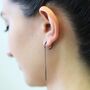 Gold Plated Silver Long Chain Drop Hoop Threader Earrings, thumbnail 5 of 6