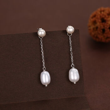 Natural Freshwater Pearl Ear Jacket Earrings In Sterling Silver, 3 of 11