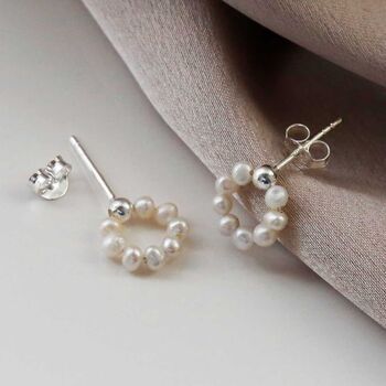 Sterling Silver Swinging Pearl Studs, 2 of 6