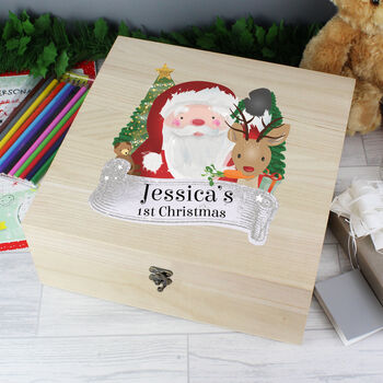 Personalised Colourful Santa Large Wooden Christmas Box, 5 of 6