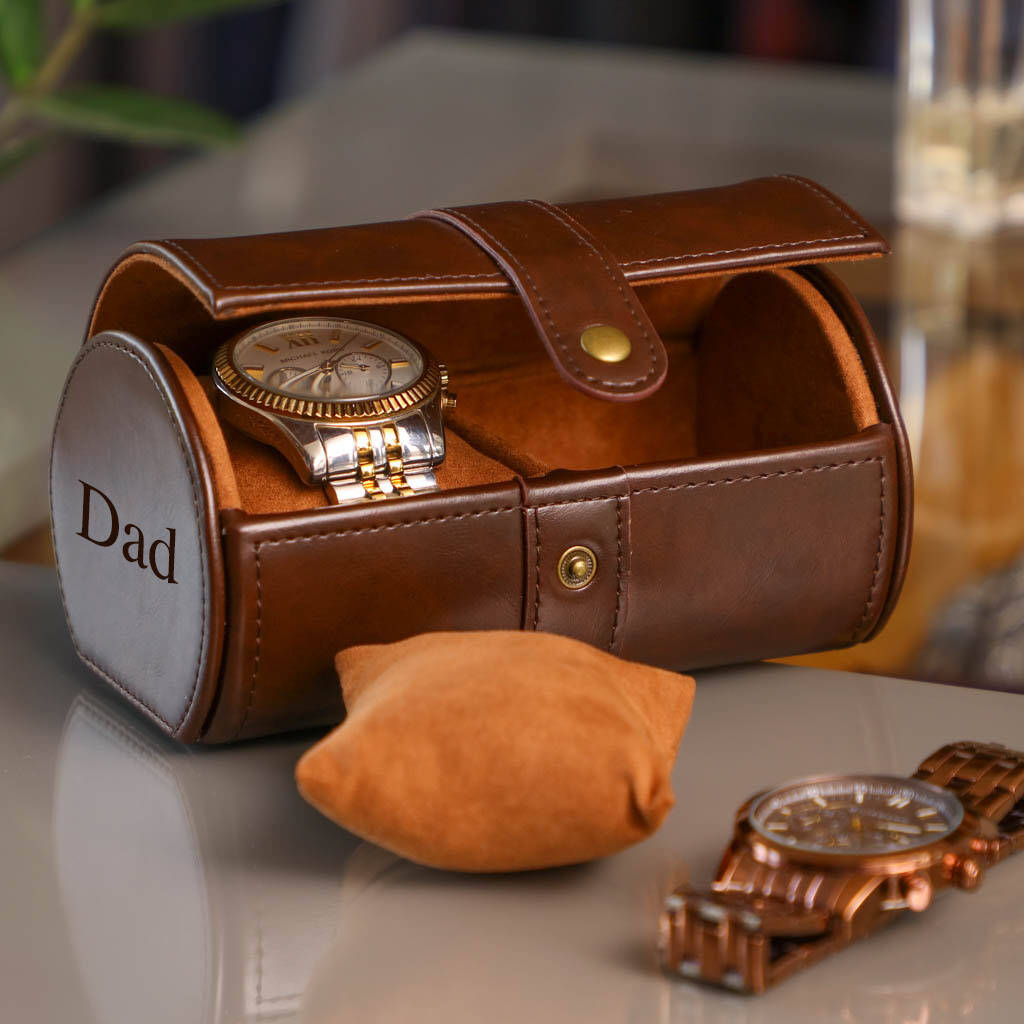 Dad's Personalised Luxury Deep Brown Double Watch Box, 1 of 8