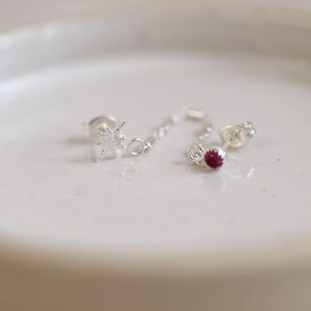 Sterling Silver Starburst Birthstone Chained Mini Studs, 2 of 4