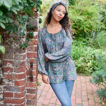 Green And Grey Floral Bohemian Blouse, 2 of 3