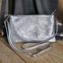 Metallic Leather Cross Body Pouch Clutch Bag In Silver, thumbnail 1 of 3