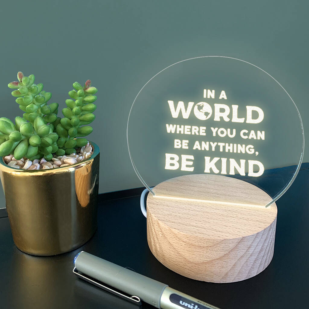 Engraved 'Be Kind' Positive Mini Desk Lamp, 1 of 3