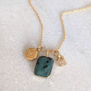 The Trio Emerald, Citrine And Charm Necklace, 4 of 10