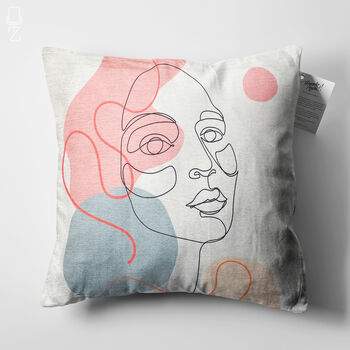 Cushion Cover Pink, Blue And Ecru Abstract Face Pattern, 5 of 7