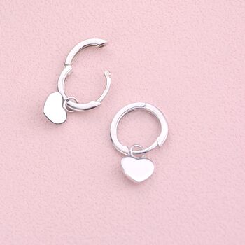 Sterling Silver Modern Heart Huggie Earrings, 3 of 7