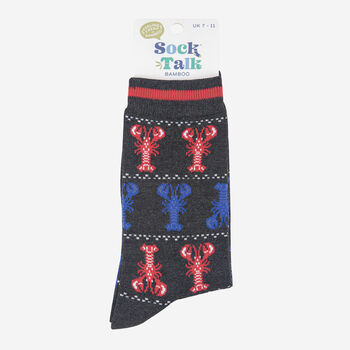 Lobster Fair Isle Bamboo Socks Men's Black, 3 of 3