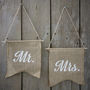Vintage Hessian Mr And Mrs Flag Signs, thumbnail 1 of 2