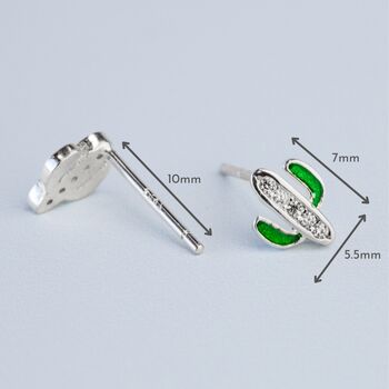 Sterling Silver Crystal Cactus Stud Earrings, 2 of 4