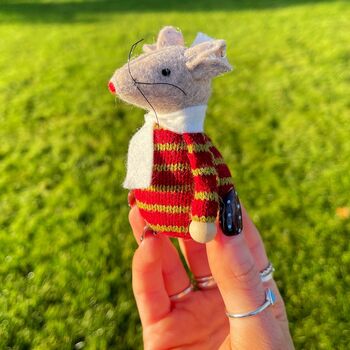 Tiny Felt Mouse In Knitted Jumper, 2 of 9