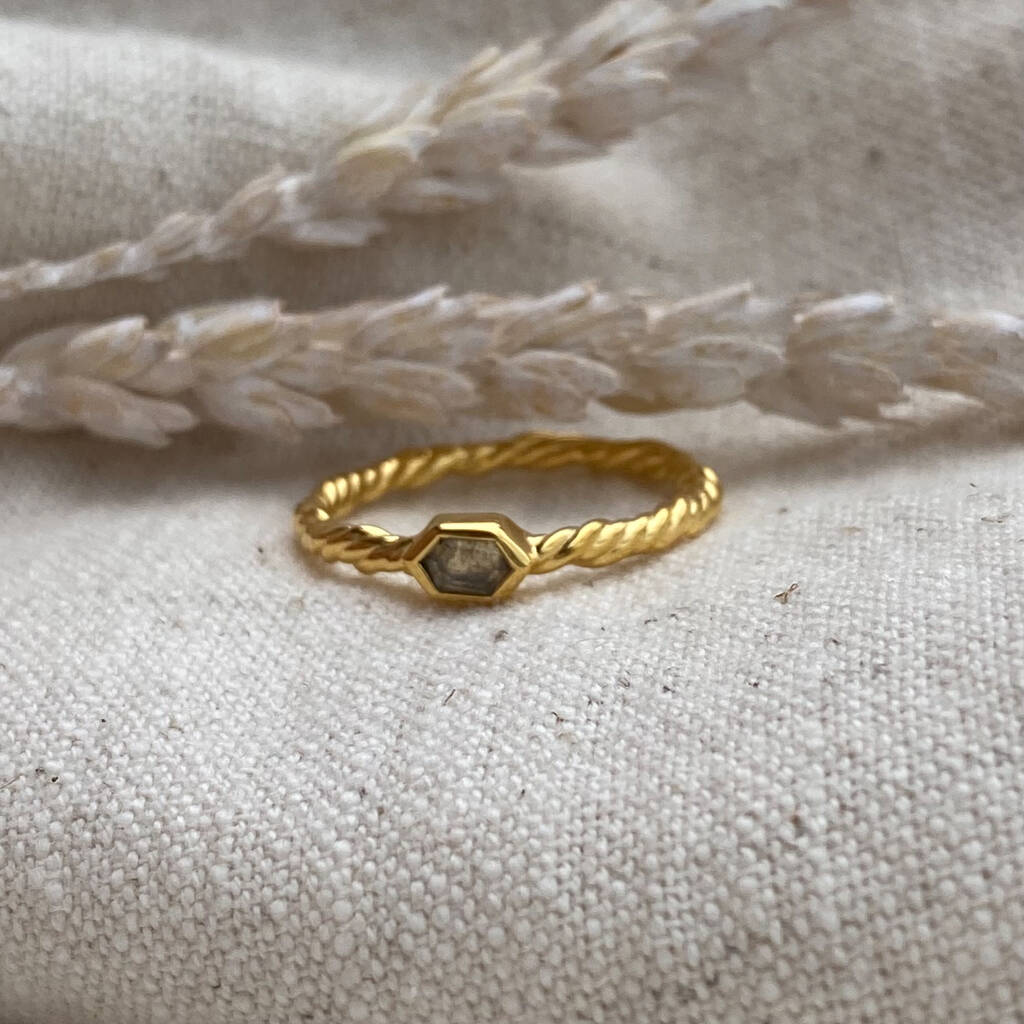18 K Gold Vermeil Plated Labradorite Twist Ring, 1 of 3