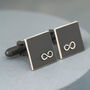 Personalised Infinity Symbol Cufflinks. Oxidised Black, thumbnail 2 of 11