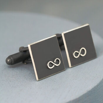 Personalised Infinity Symbol Cufflinks. Oxidised Black, 2 of 11