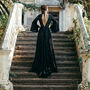 Black Lace Wedding Dress With Bell Sleeves And Train, thumbnail 1 of 12