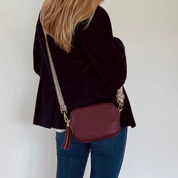 Plum Leather Crossbody Bag And Aztec Strap, 8 of 10