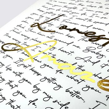 Metallic Personalised Handwritten Song Lyrics Print, 2 of 8