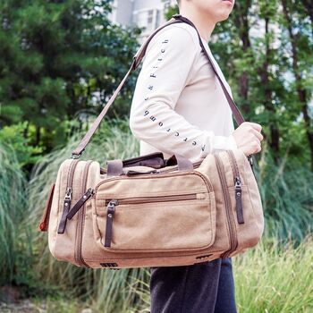 Canvas Holdall Duffel With Side Pockets, 5 of 12