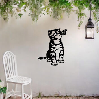 Kitten With Butterfly Wall Art Perfect Gift For Garden And Cat Lovers, 4 of 10