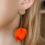 Orange Hand Painted Rose Petal Flower Drop Earrings, thumbnail 2 of 3