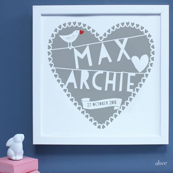 Personalised Heart New Baby Framed Print, 3 of 8