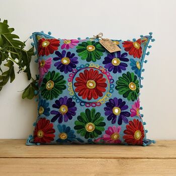 Hand Embroidered Flower Cushion Cover, 9 of 10