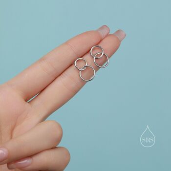 Double Ring Drop Stud Earrings In Sterling Silver, 9 of 11