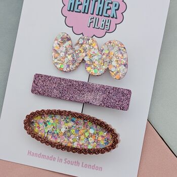 Pink Glitter Resin Hair Clips, 3 of 4