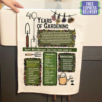 40 Years Of Gardening 40th Birthday Gift Tea Towel, 2 of 6