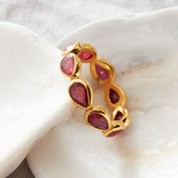 Ruby Pear Cut Cartwheel Gold Plated Silver Ring, 2 of 7