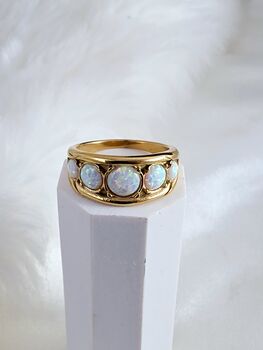 Opal Effect Gold Band Ring – 16k Gold Plated Brass With Shimmering Lab Opals, 5 of 8