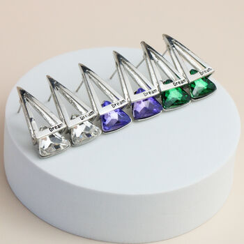 Chunky Triangle Green Crystal Drop Stud Earrings For Christmas Party, 2 of 2