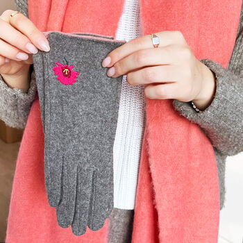 Embroidered Birth Flower Merino Wool Touch Screen Gloves, 12 of 12