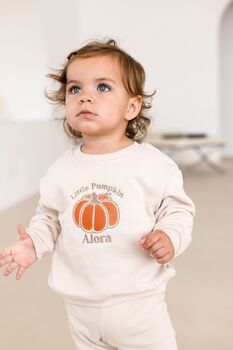 Child's Halloween 'Little Pumpkin' Embroidered Personalised Sweatshirt Jumper, 4 of 8