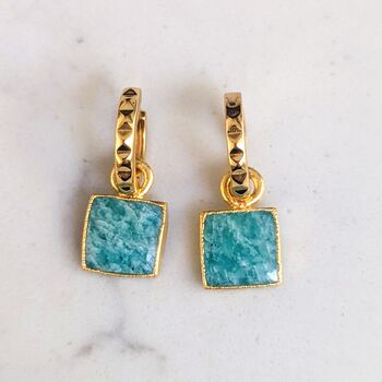 The Square Amazonite Gold Plated Gemstone Earrings, 4 of 7