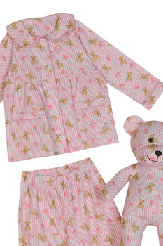 Misha Girls Pink Stripe Pyjama Set With Matching Teddy Bear, 2 of 2