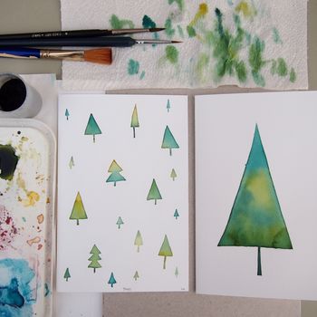 Handmade Original Watercolour Trees Card, 5 of 6